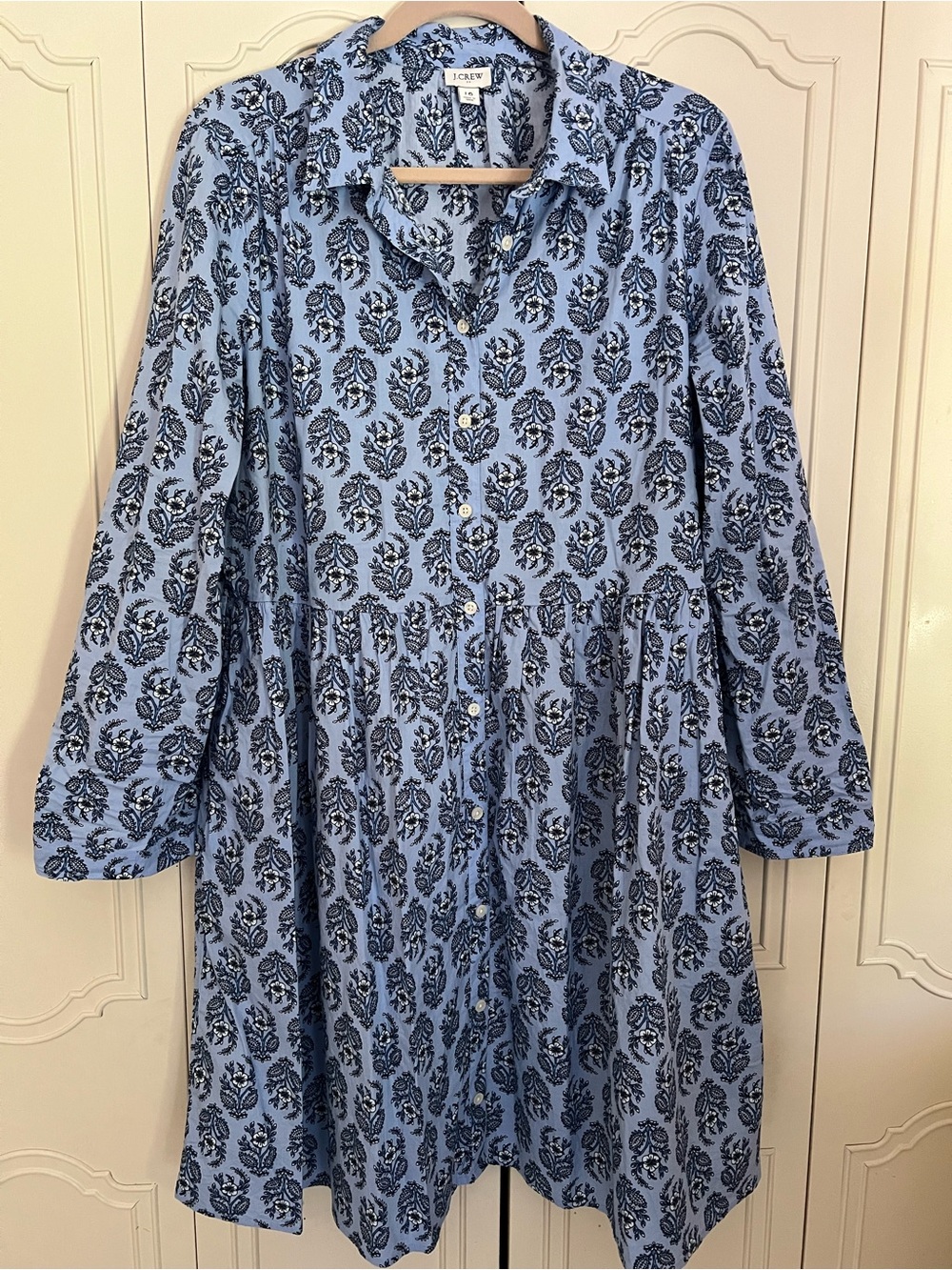 J. Crew Blue Button-Front Long Sleeve Floral Dress